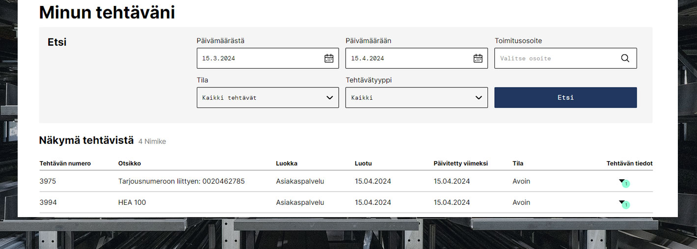 Tibnorin asiakasportaalin tiketti-ilmoituksilla Tibnorin asiakasportaalin tiketti-ilmoituksilla